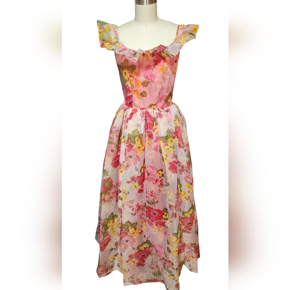 Vintage Handmade Sheer  Floral   Dress